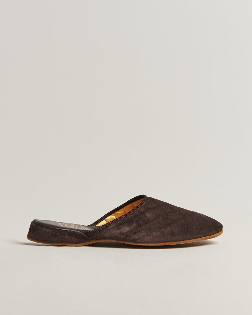 Bowhill & Elliott Mule Slipper Quilt Lining Chocolate Suede – Brun