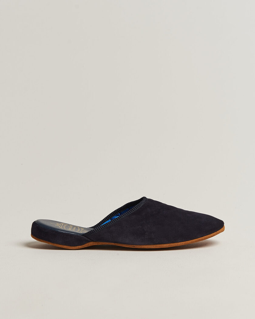 Bowhill & Elliott Mule Slipper Quilt Lining Navy Suede – Blå