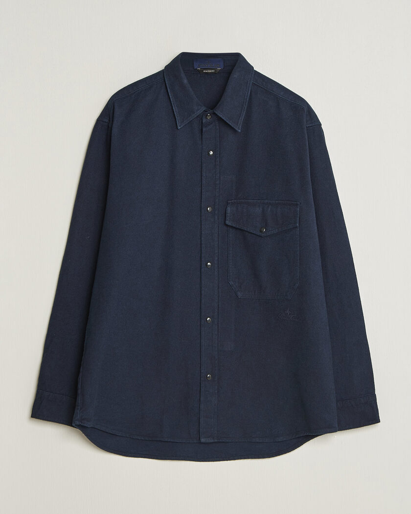 Stone Island Organic Cotton Flannel Denim Shirt Indigo – Blå