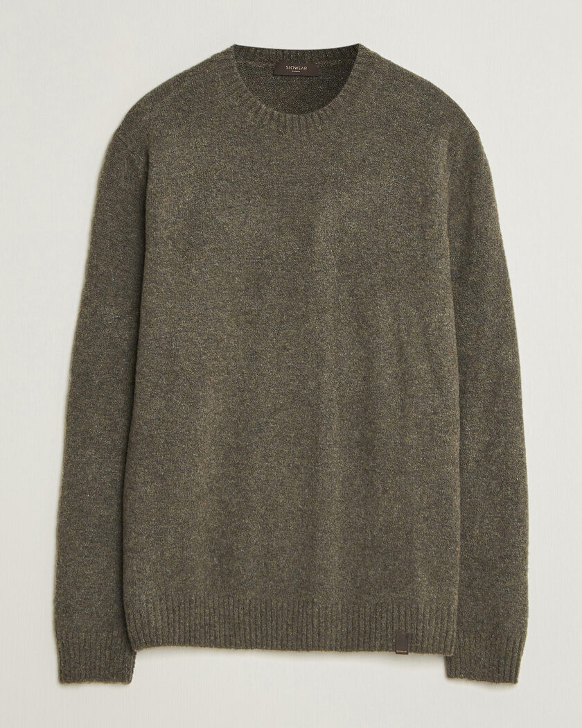 Zanone Wool Boucle Crew Neck Forest Green – Grønn