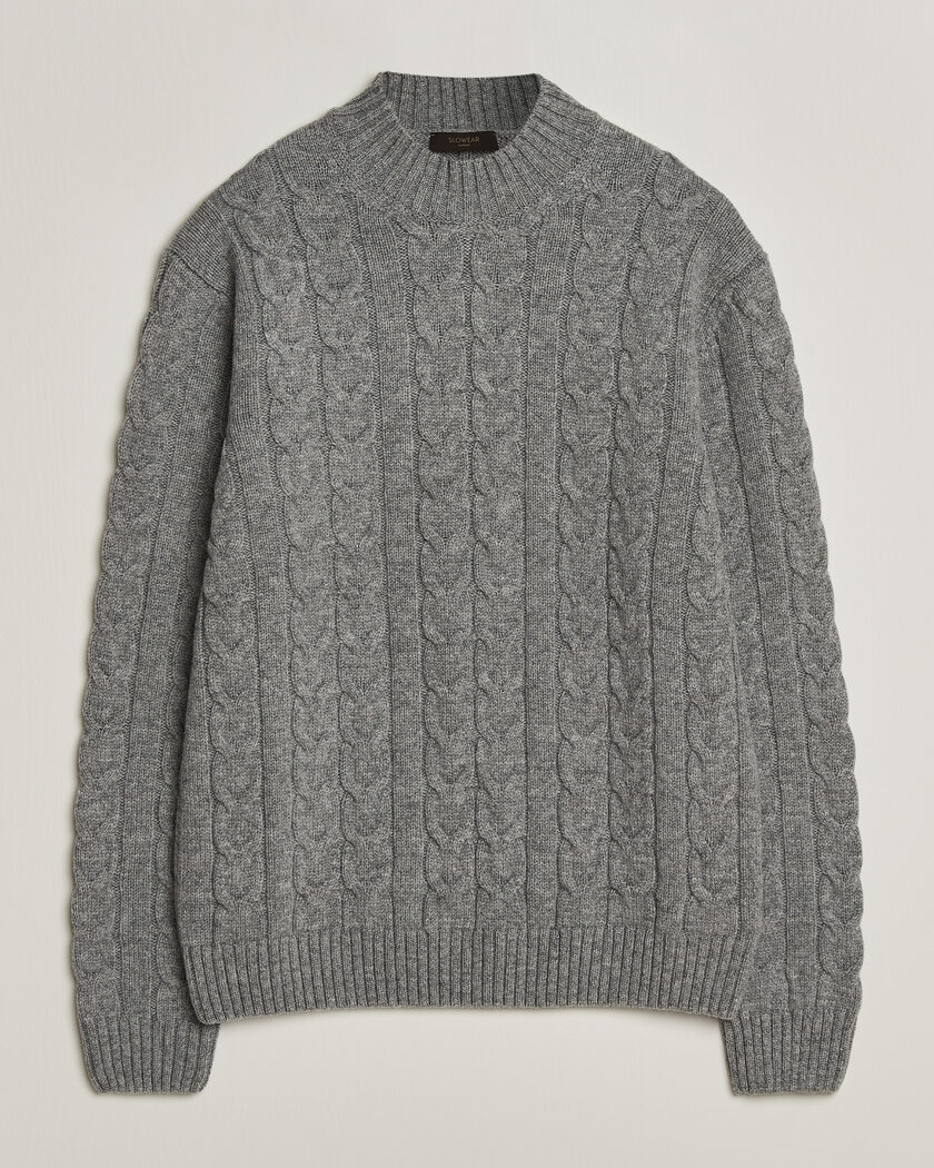 Zanone Double Cable Crew Neck Grey Melange – Grå