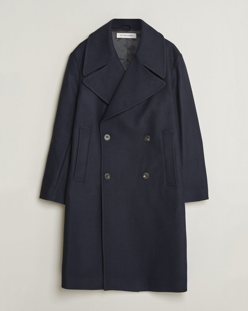 Sunflower Double Breasted Wool Blend Coat Navy – Blå