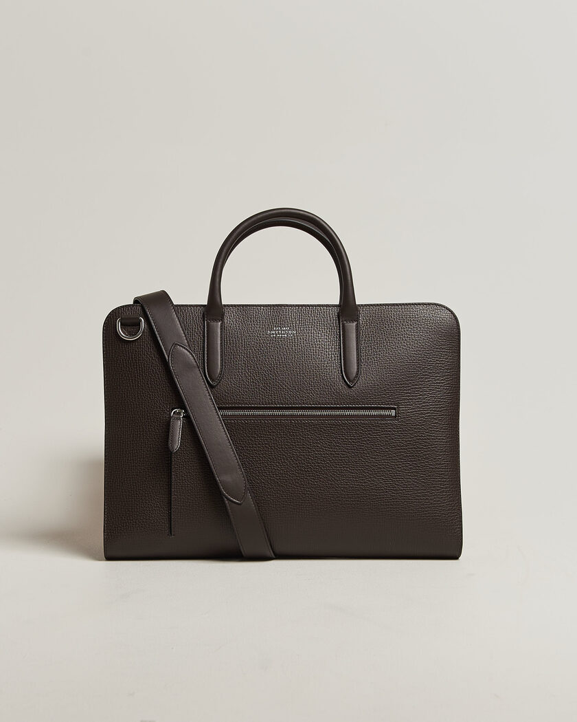 Smythson Ludlow Ultra Slim Briefcase With Zip Front Dark Brown – Brun
