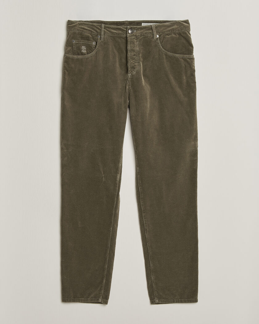 Brunello Cucinelli Leisure Fit Corduroy 5-Pocket Pants Olive – Grønn