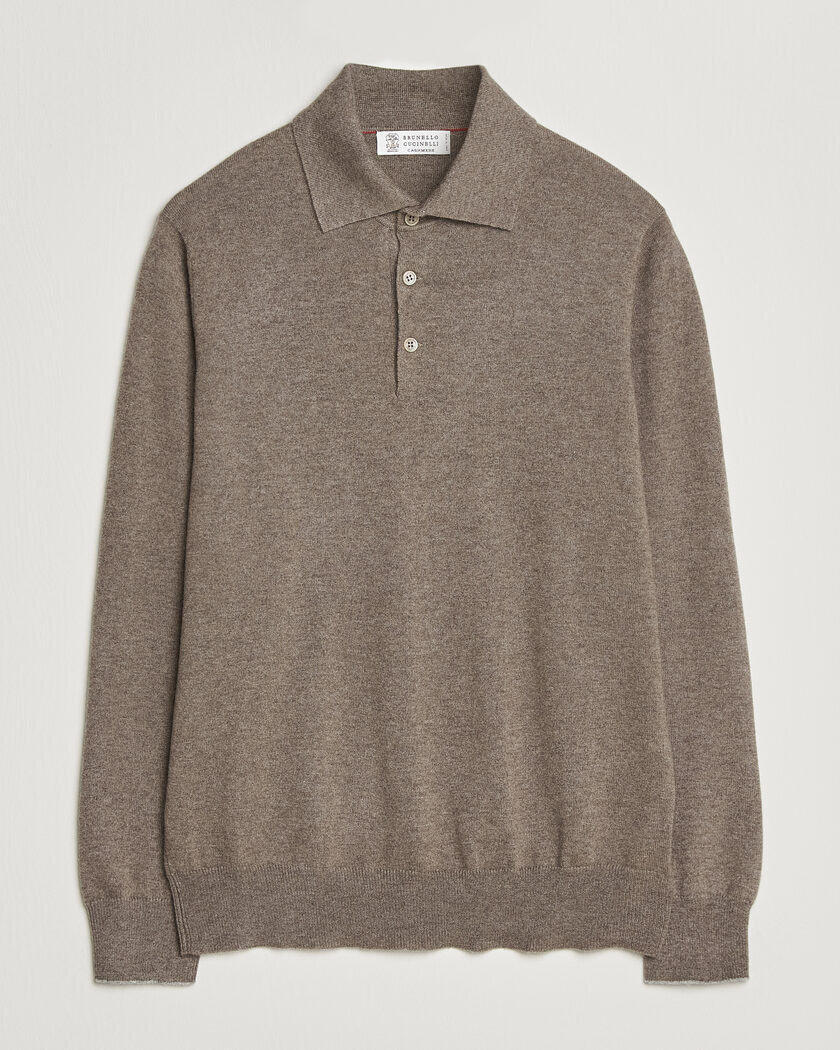 Brunello Cucinelli 2 Ply Cashmere Long Sleeve Polo Brown – Brun