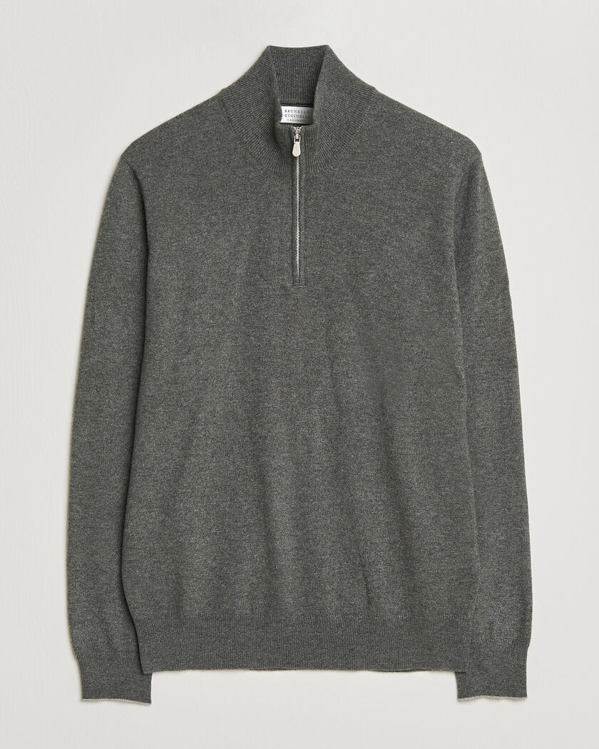 Brunello Cucinelli 2 Ply Cashmere Half Zip Forest Green – Grønn