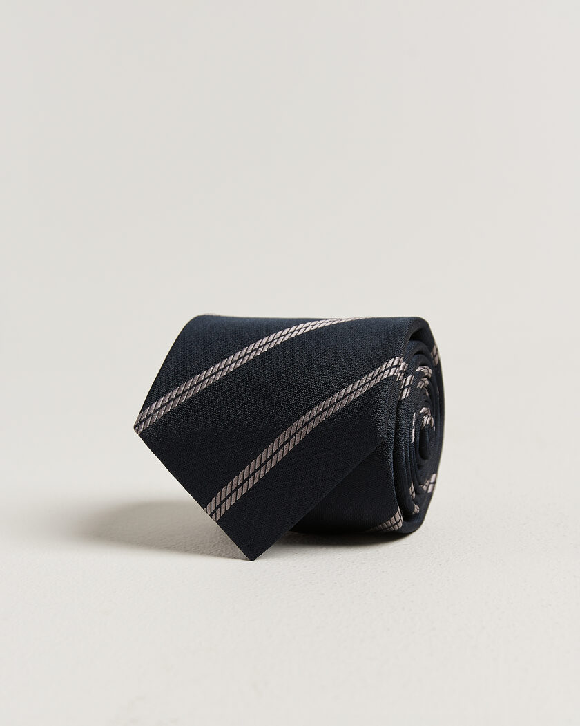 Brunello Cucinelli Regimental Stripe Silk Tie Navy – Blå