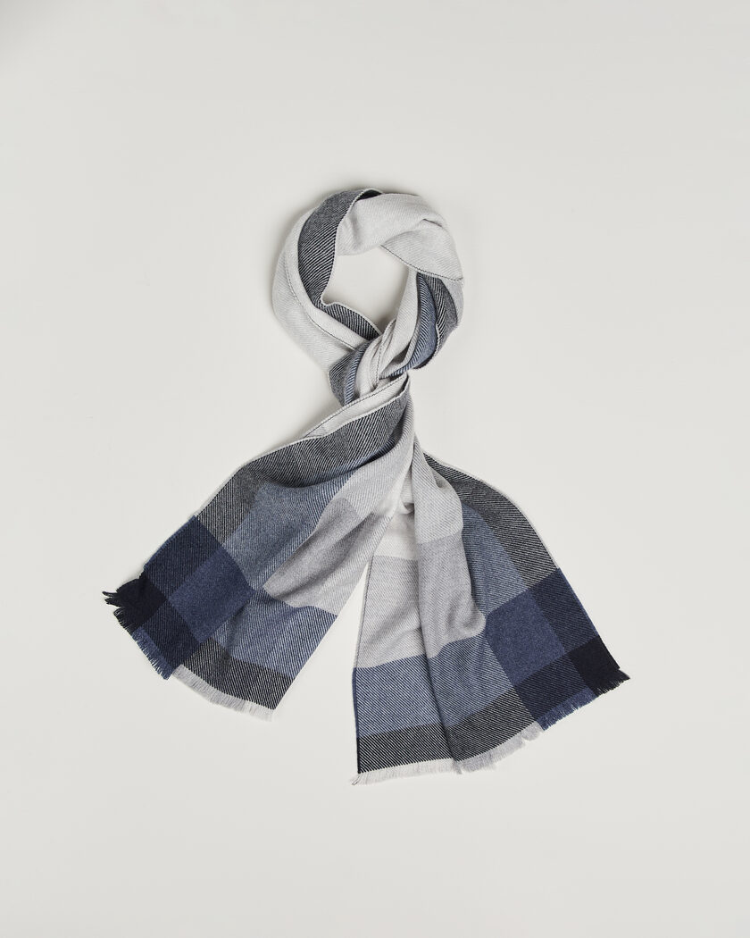 Brunello Cucinelli Wool/Cashmere Check Scarf Grey/Navy – Blå