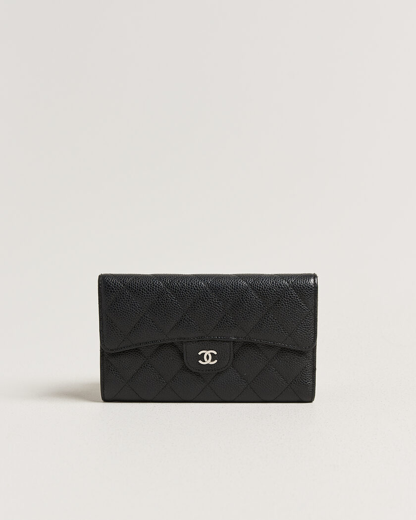 Chanel Pre-Owned Classic Trifold Flap Wallet Caviar Leather Black – Svart