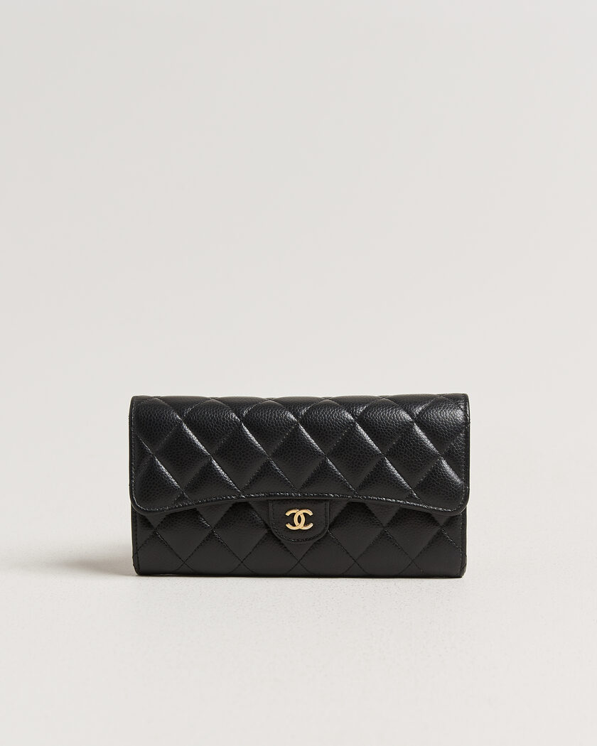 Chanel Pre-Owned Classic Long Flap Wallet Caviar Leather Black – Svart