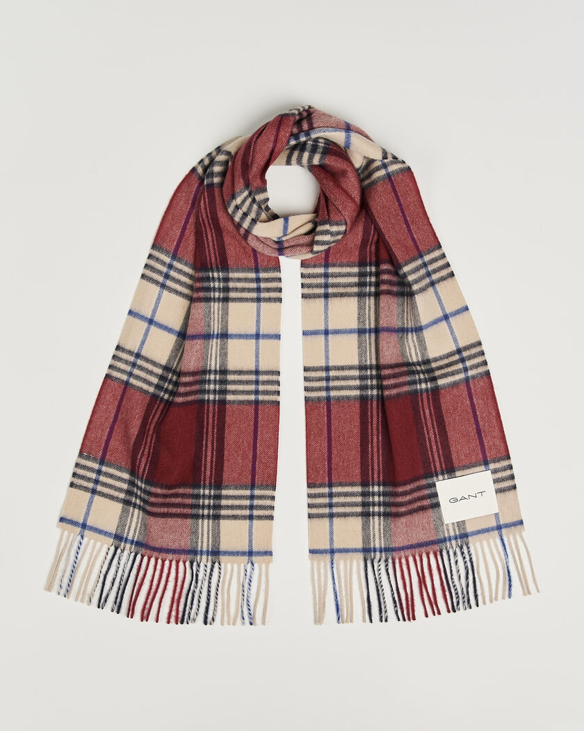 Gant Checked Wool Scarf Plumped Red – Flerfarget