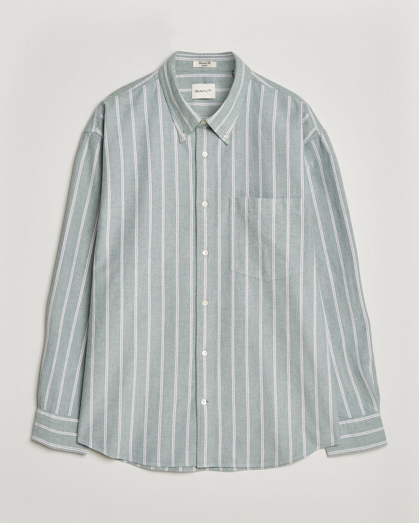 Gant Relaxed Fit Brushed Oxford Striped Shirt Dark Emerald – Grønn