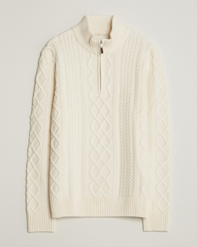 Gant Wool Cable Knitted Half Zip Cream – Hvit