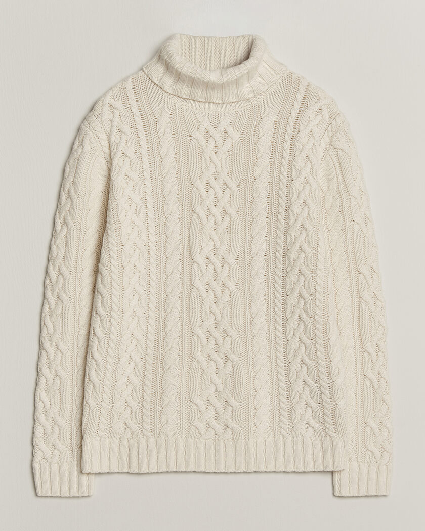 Gant Wool/Cotton Cable Knitted Turtleneck Cream – Hvit