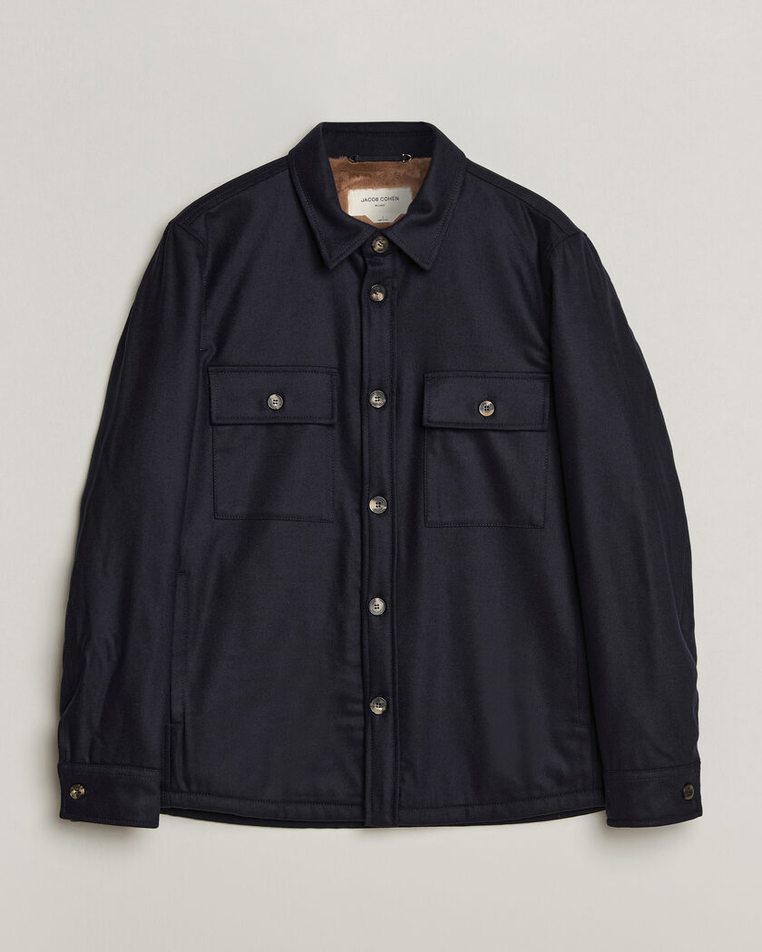 Jacob Cohën Wool Flannel Eco Fur Lined Shirt Jacket Navy – Blå