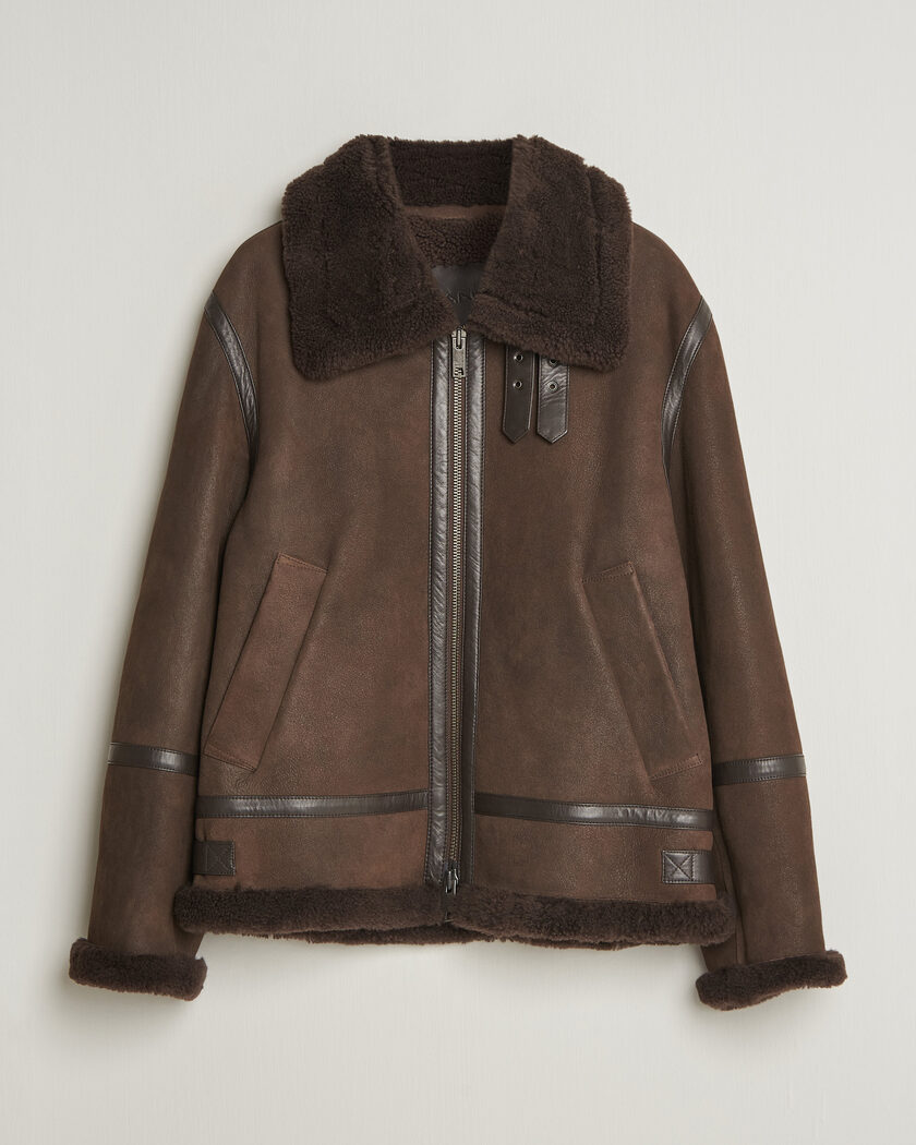 Gant Classic Shearling Jacket Black Brown – Brun