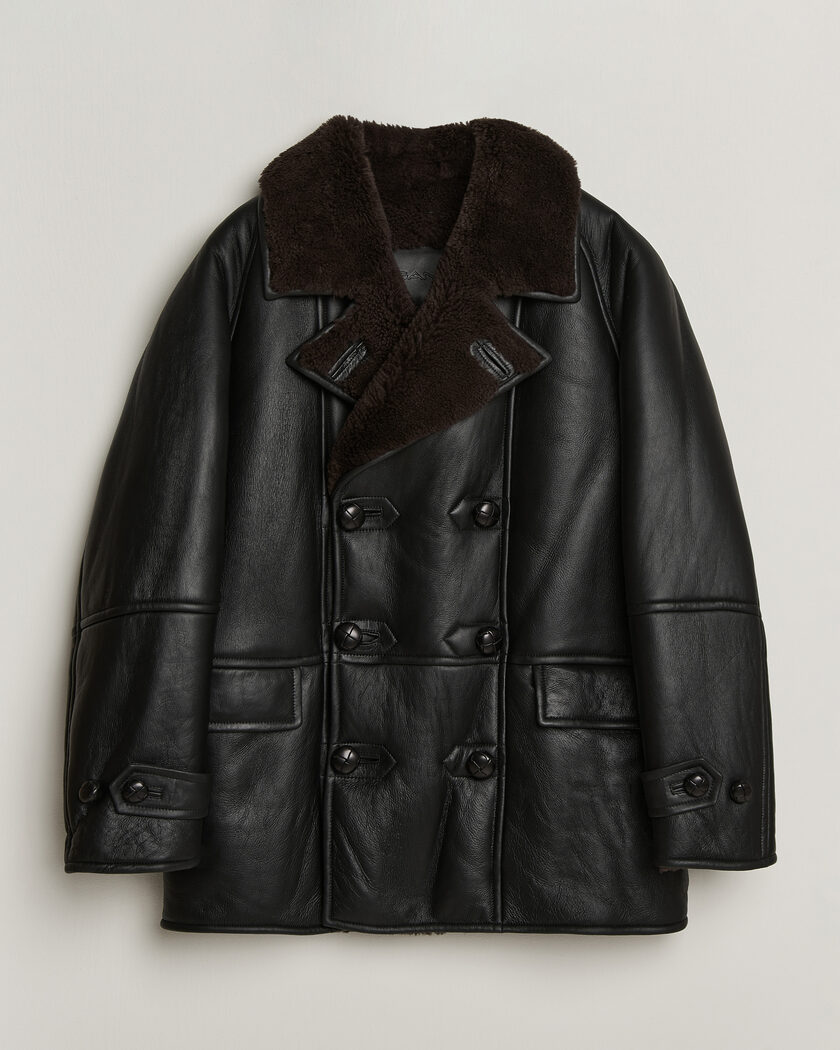 Gant Shearling Leather Peacoat Black – Svart