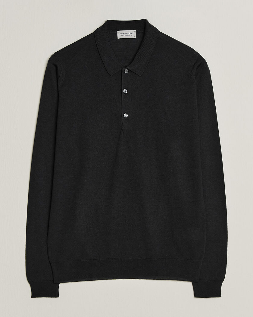 John Smedley Belper Extra Fine Merino Polo Pullover Black – Svart