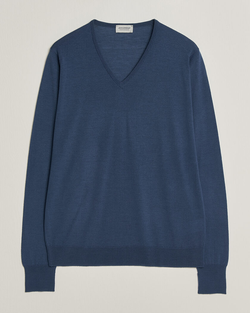 John Smedley Bobby Extra Fine Merino V-Neck Pullover Teal Firth – Blå