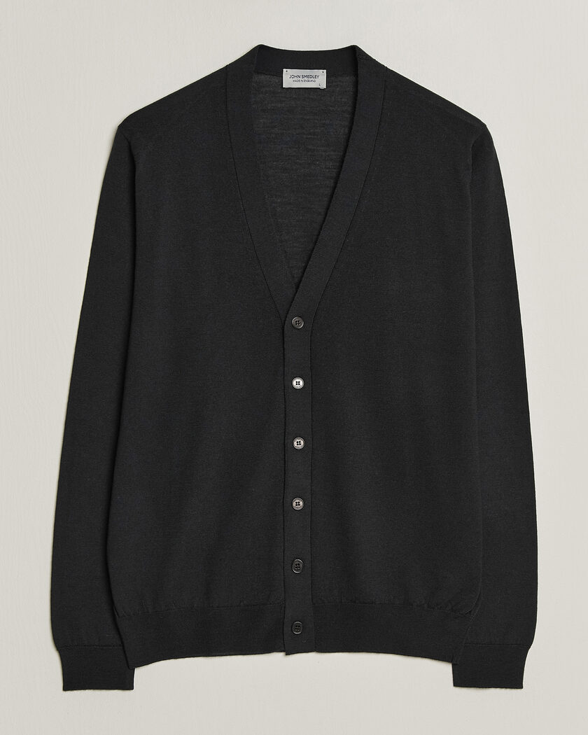 John Smedley Bradrick Extra Fine Merino Cardigan Black – Svart