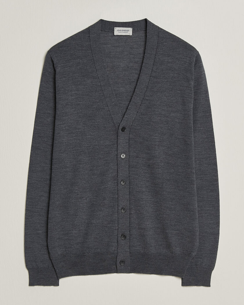 John Smedley Bradrick Extra Fine Merino Cardigan Charcoal – Grå