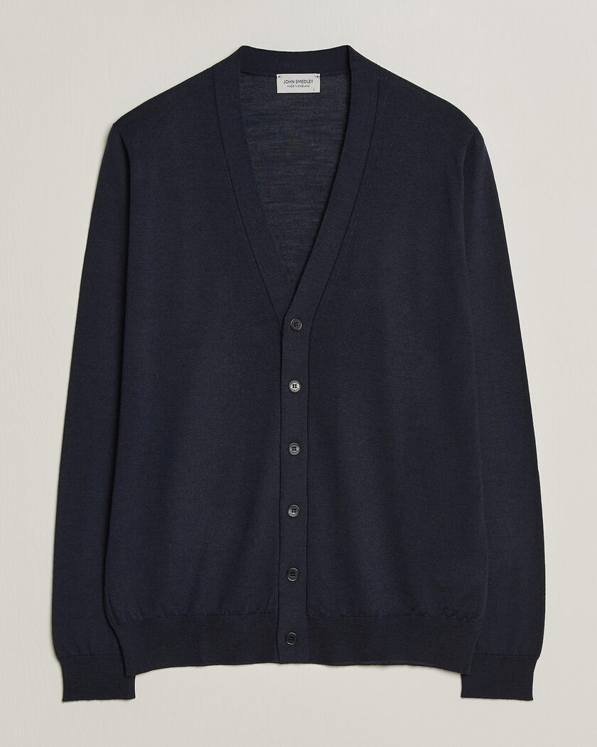 John Smedley Bradrick Extra Fine Merino Cardigan Midnight – Blå
