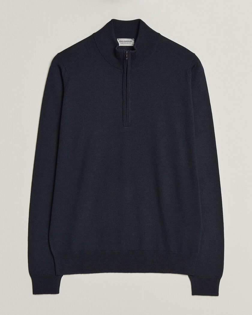 John Smedley Tapton Extra Fine Merino Half Zip Midnight – Blå