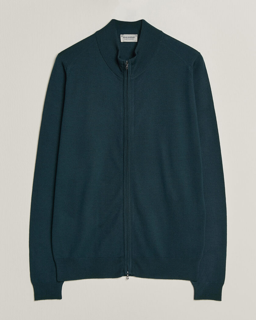 John Smedley Claygate Extra Fine Merino Full Zip Richardson Green – Grønn