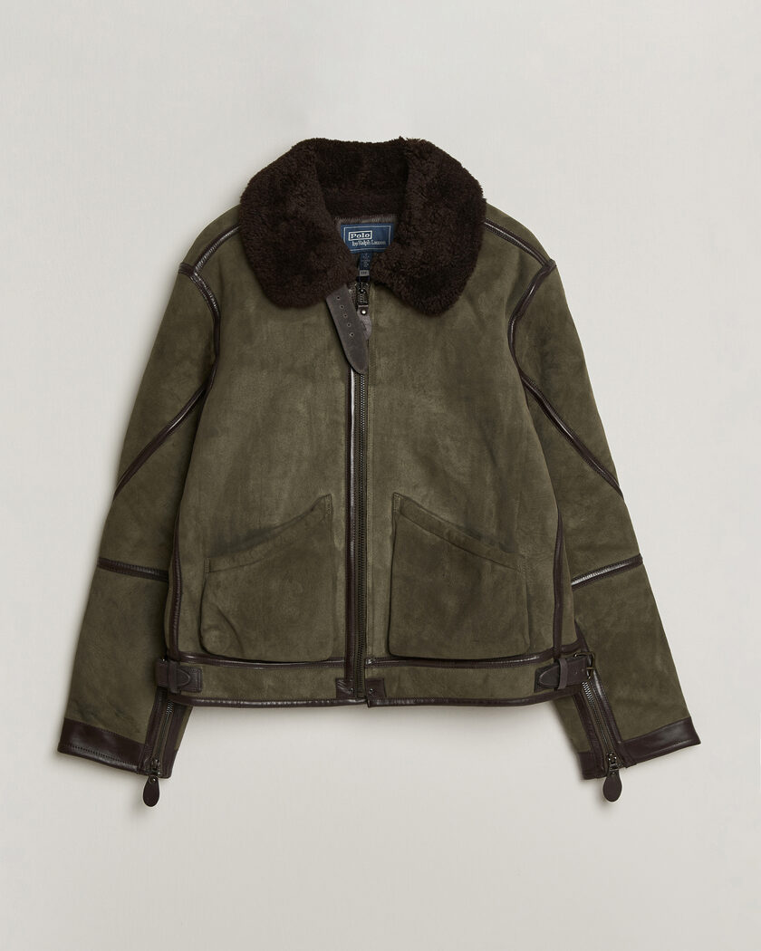 Polo Ralph Lauren Suede Leather Flight Jacket Myrtle Green – Grønn