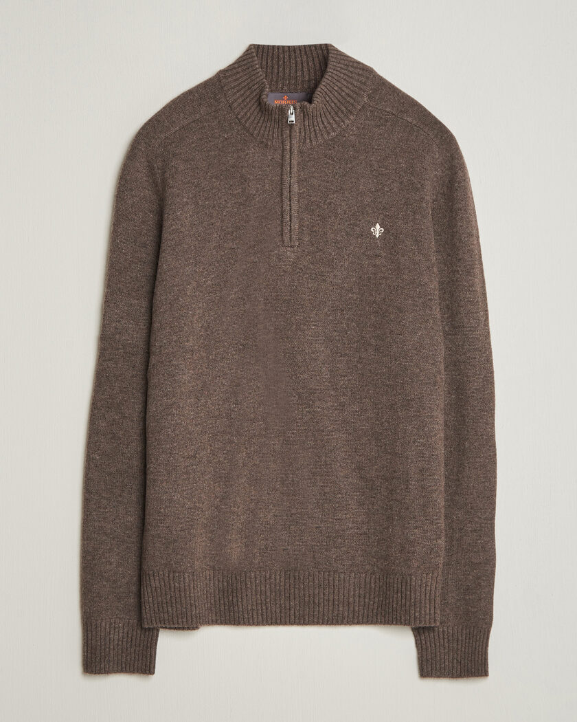 Morris Hertford Lambswool Half Zip Brown – Brun