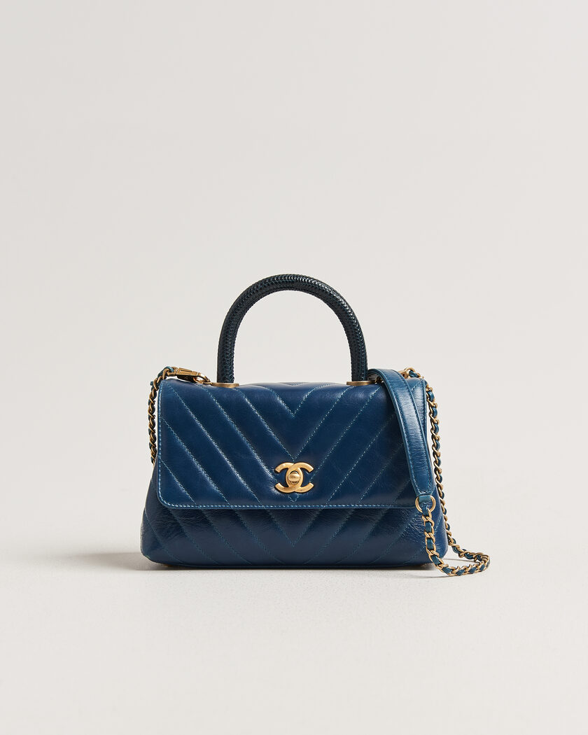 Chanel Pre-Owned Coco Handle Chevron Bag Blue – Blå