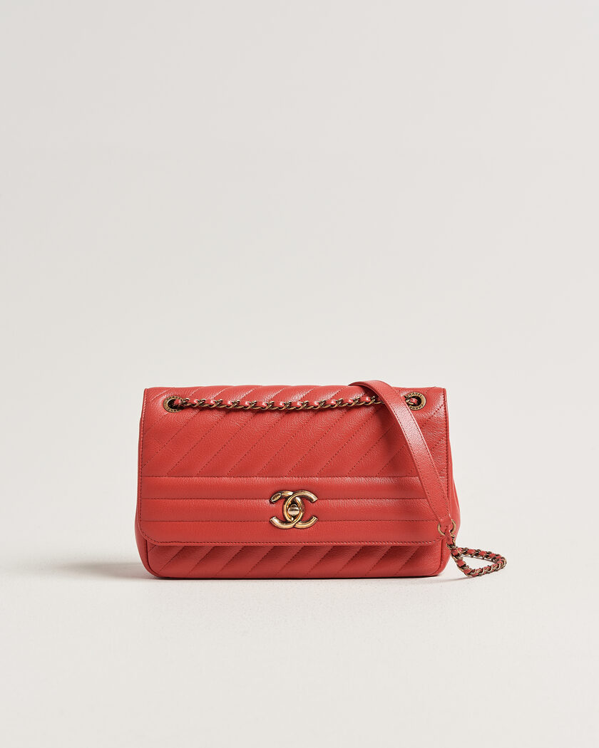 Chanel Pre-Owned Chevron Medium Flap Bag Coral – Rød