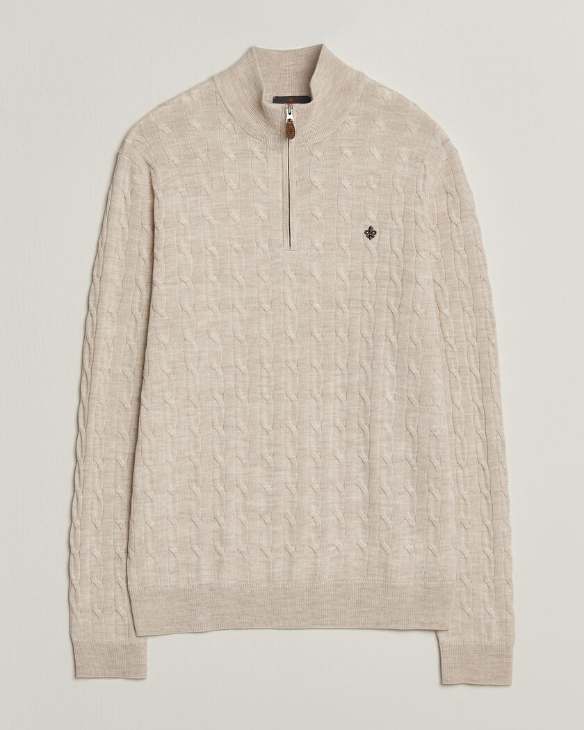 Morris Merino Cable Half Zip Off White – Hvit