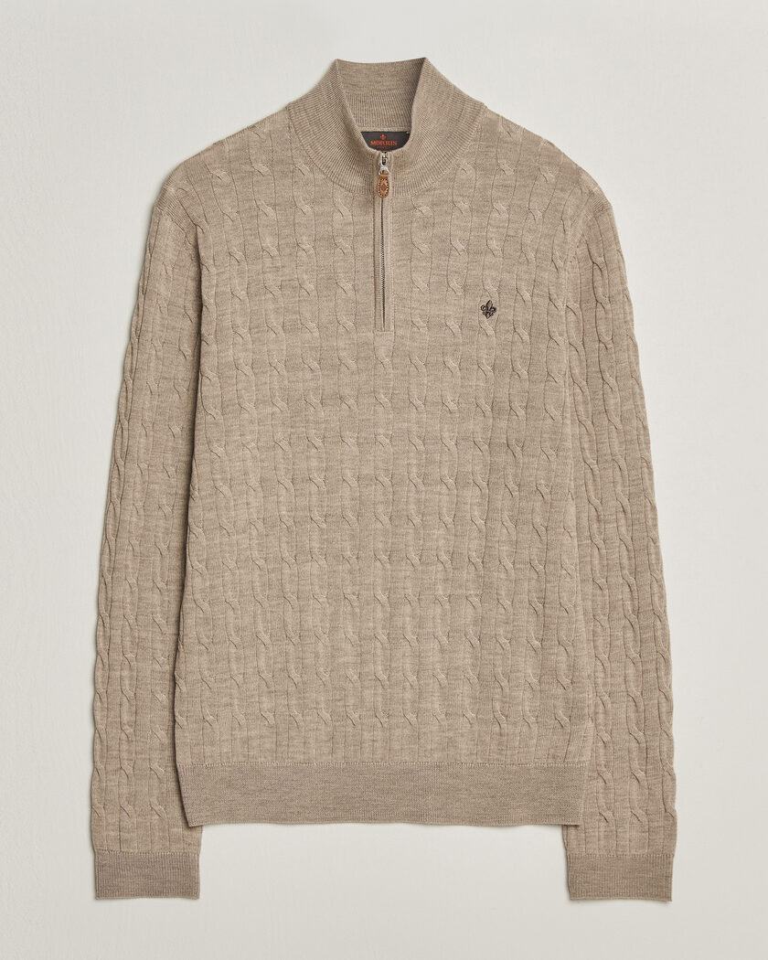 Morris Merino Cable Half Zip Khaki – Beige