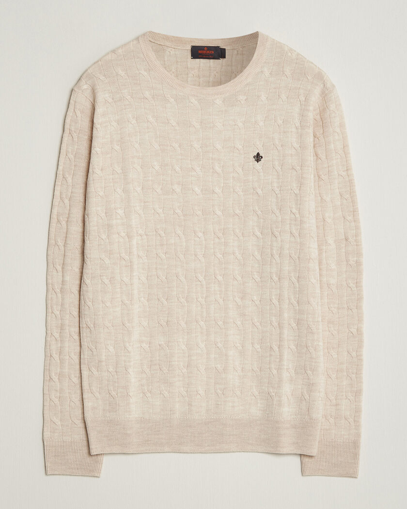 Morris Merino Cable O-Neck Off White – Hvit