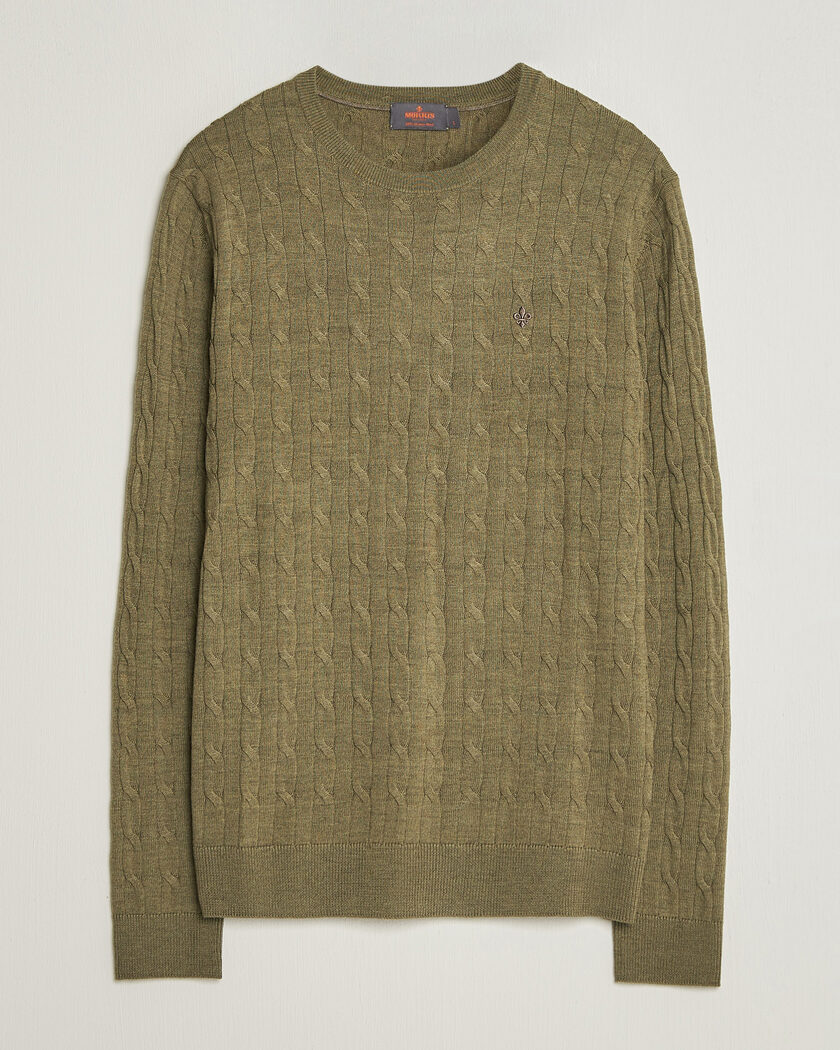 Morris Merino Cable O-Neck Olive – Grønn