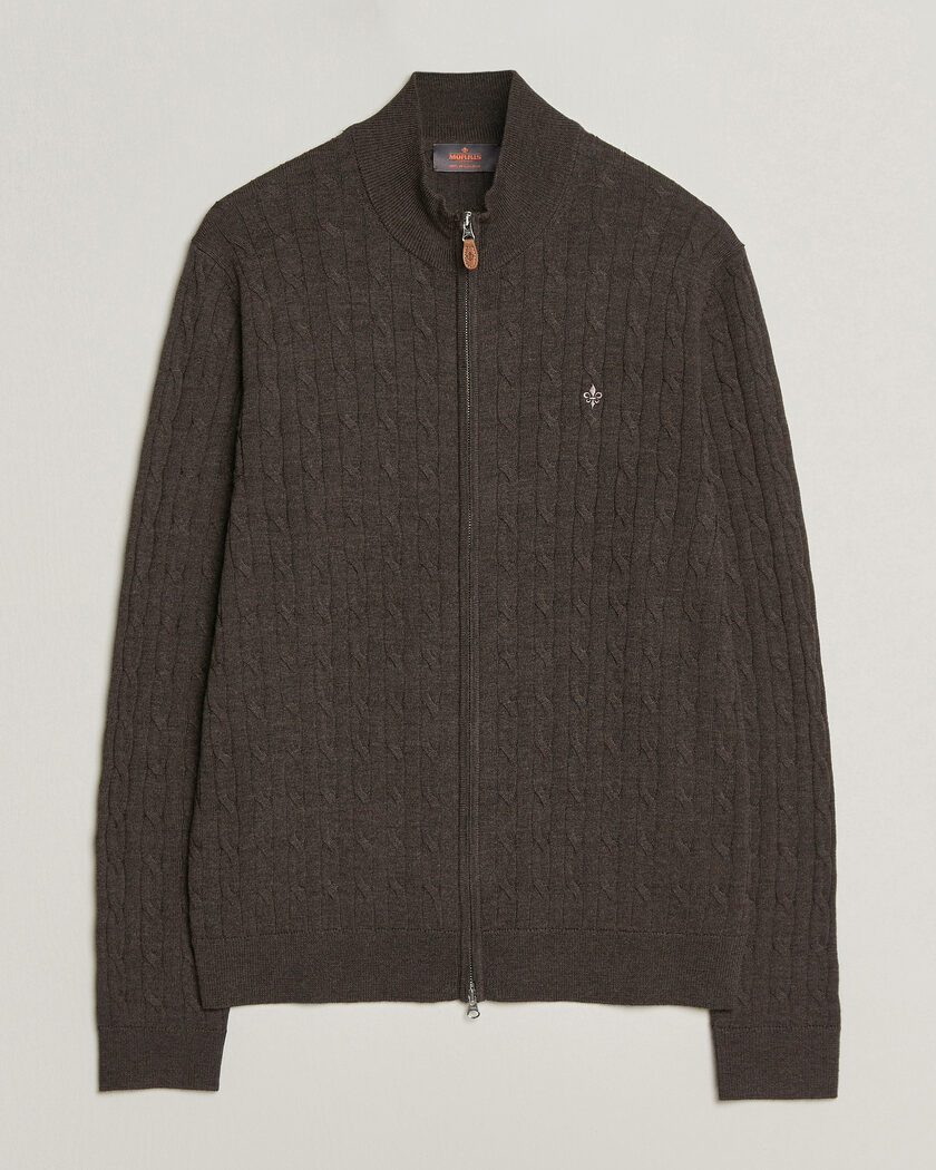 Morris Merino Cable Zip Cardigan Brown – Brun