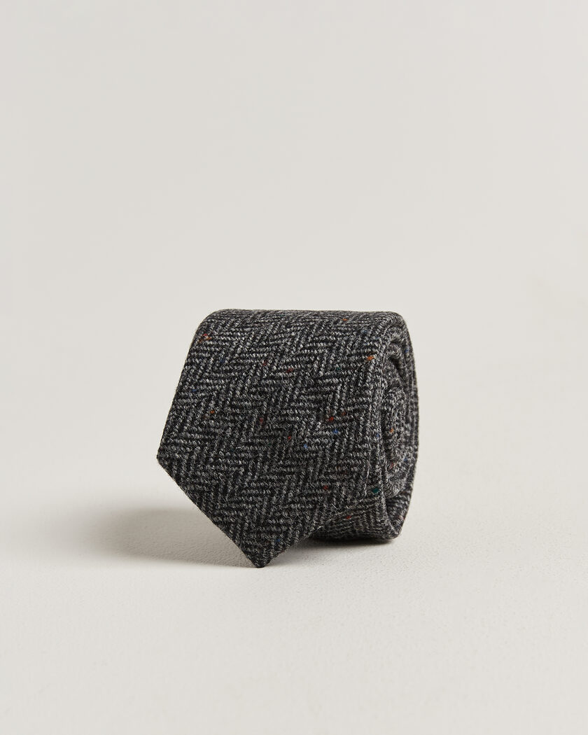 Amanda Christensen Wool Herringbone 8cm Tie Grey – Grå