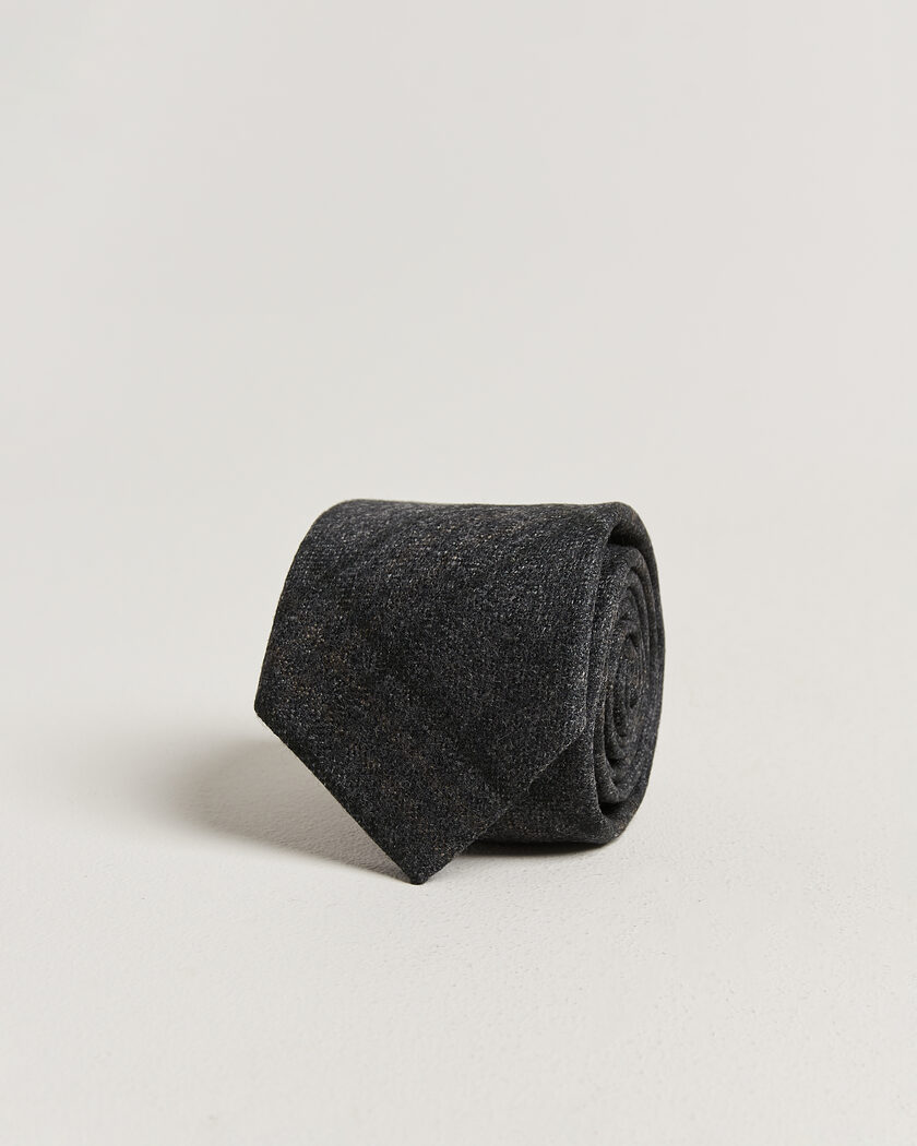 Amanda Christensen Wool Checked 8cm Tie Dark Grey – Grå