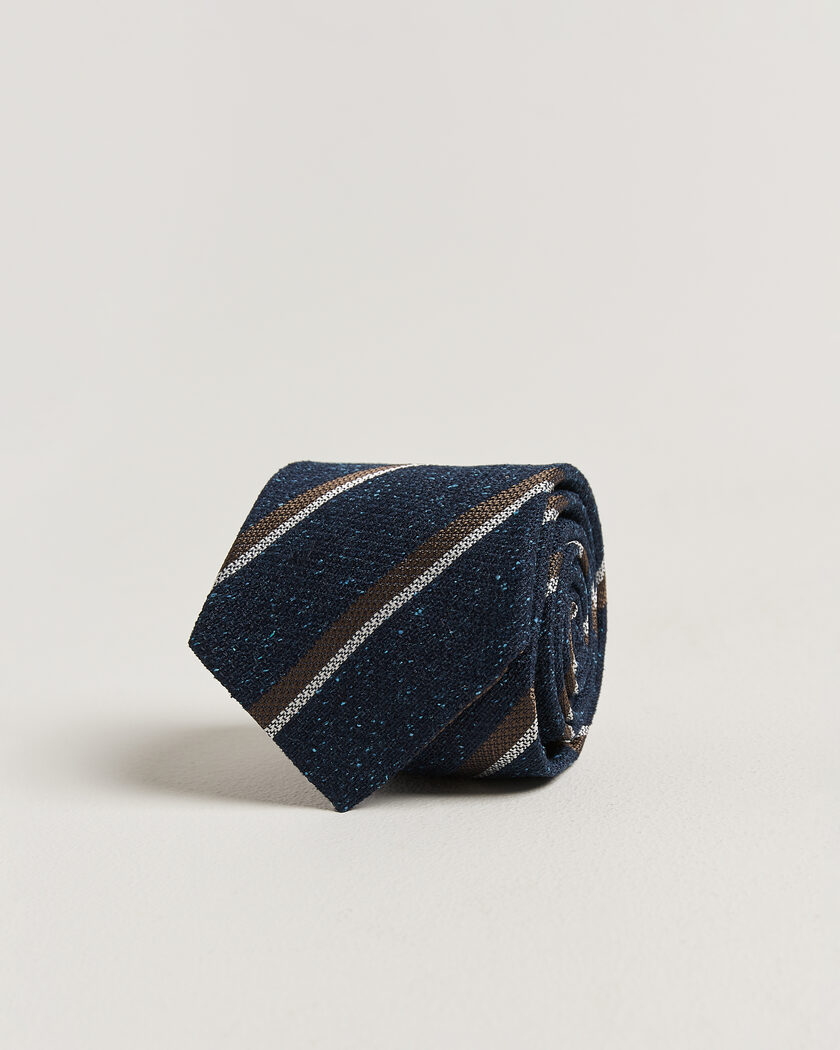 Amanda Christensen Silk Bourette Striped 8cm Tie Navy – Blå
