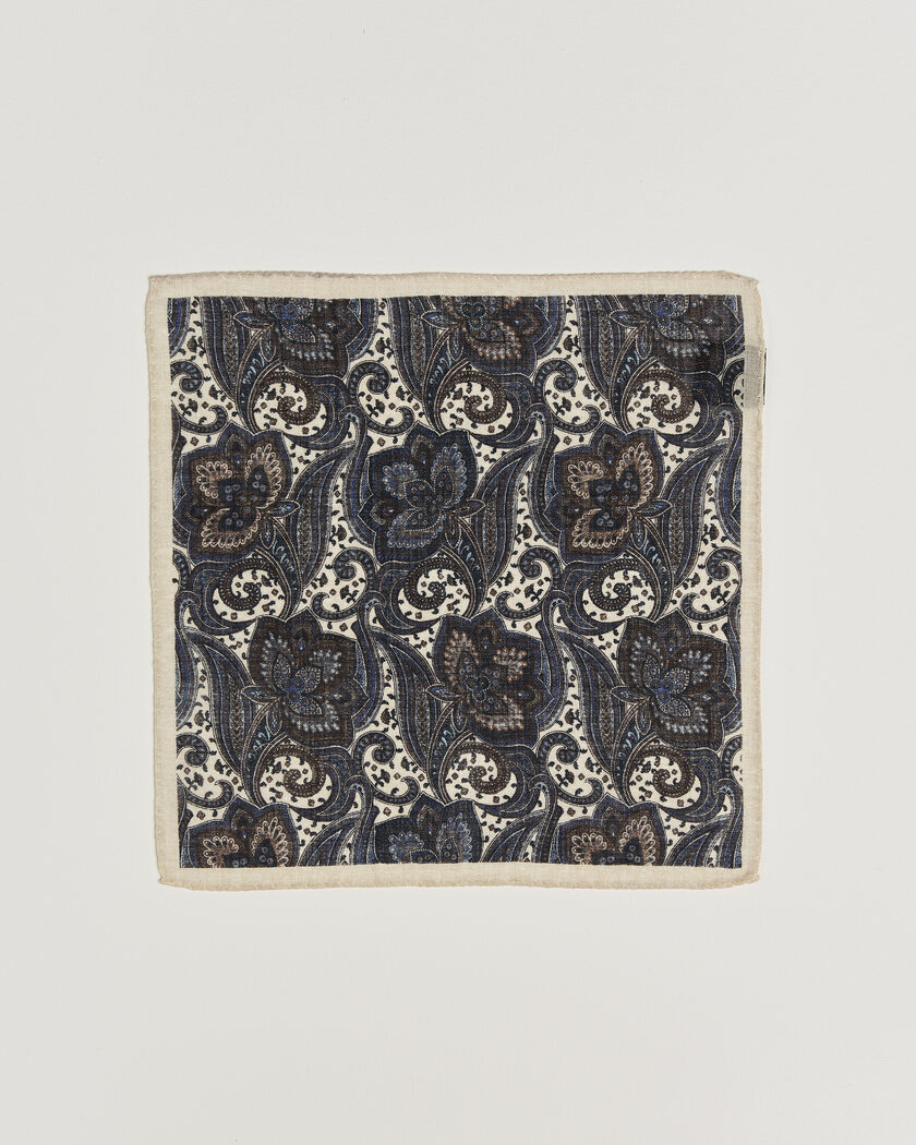 Amanda Christensen Wool Large Paisley Pocket Square Cream – Blå