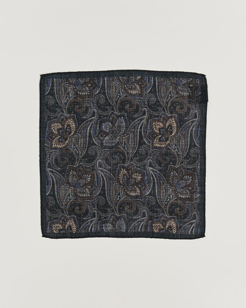 Amanda Christensen Wool Large Paisley Pocket Square Navy – Blå