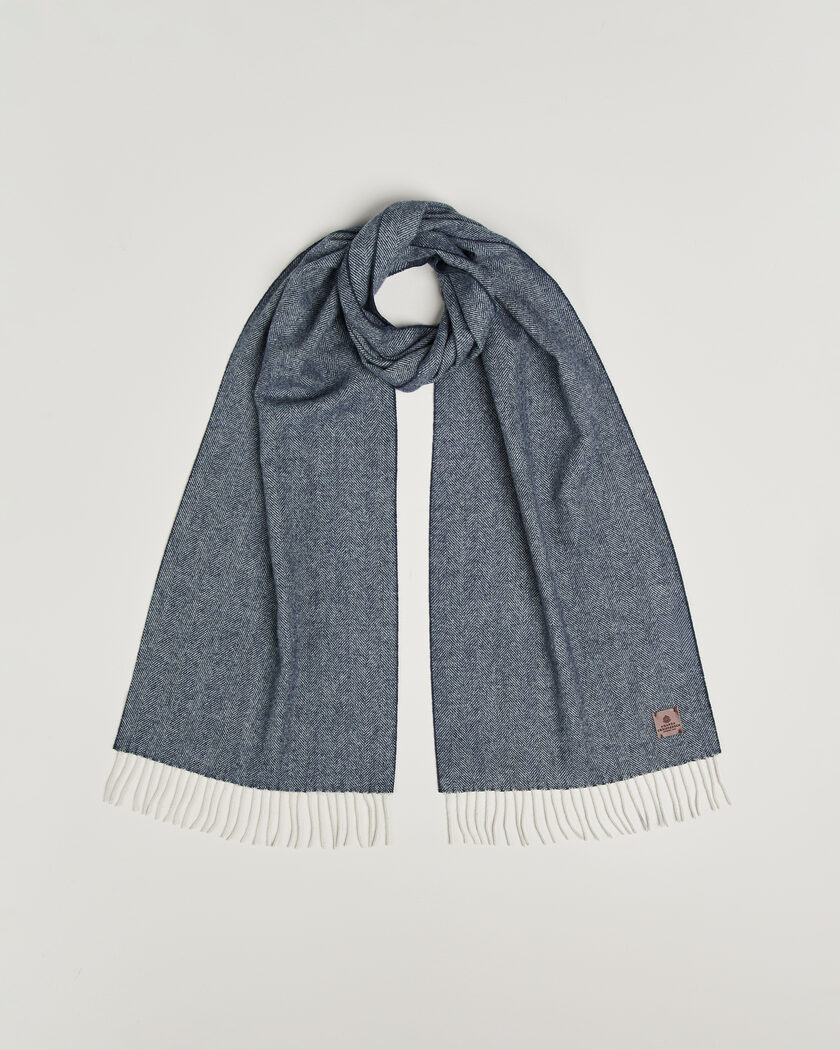 Amanda Christensen Wool Herringbone Scarf Navy – Blå