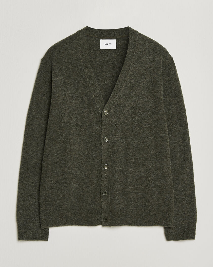 NN07 Gavin Brushed Wool Knitted Cardigan Dark Army – Grønn