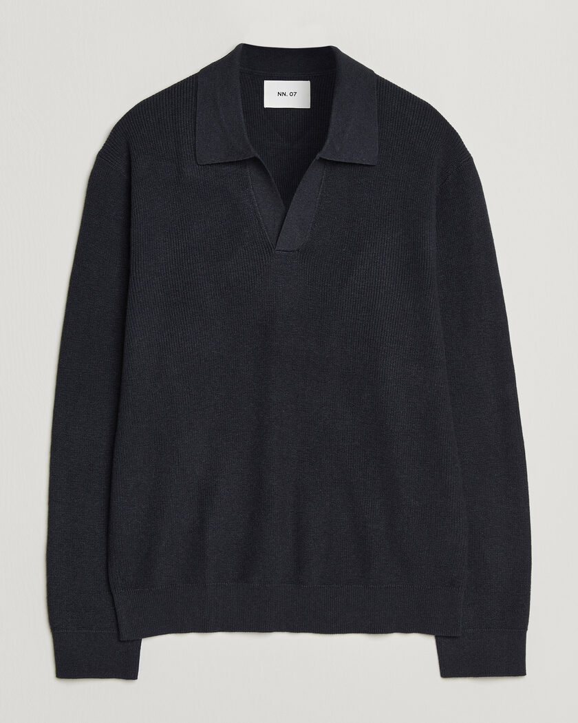 NN07 Hope Cotton/Cashmere Rib Knitted Polo Navy – Blå