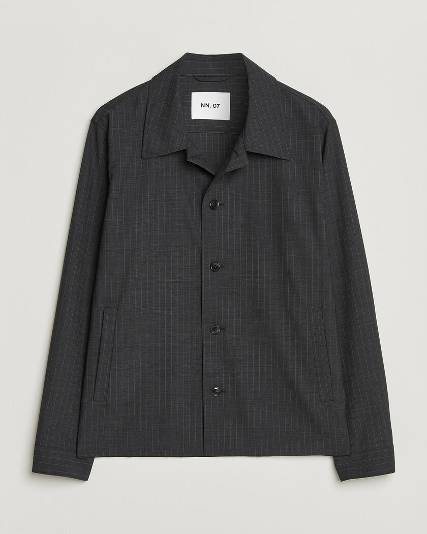 NN07 Zander Wool Pinstriped Overshirt Dark Grey – Grå