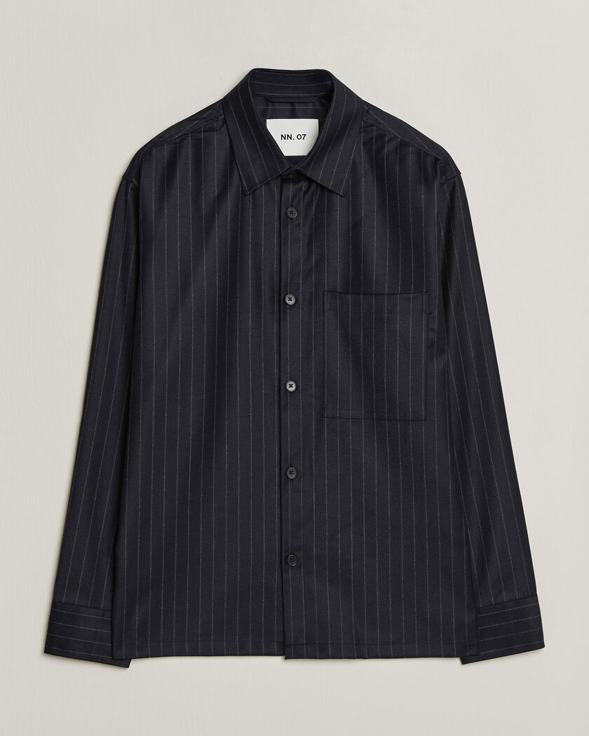 NN07 Freddy Wool Pinstriped Overshirt Navy – Blå