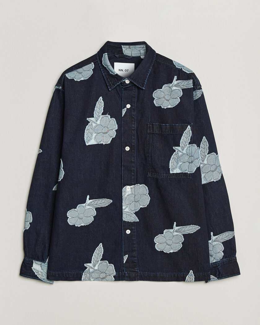 NN07 Adwin Fil‑coupé Jacquard Denim Overshirt Dark Blue – Blå