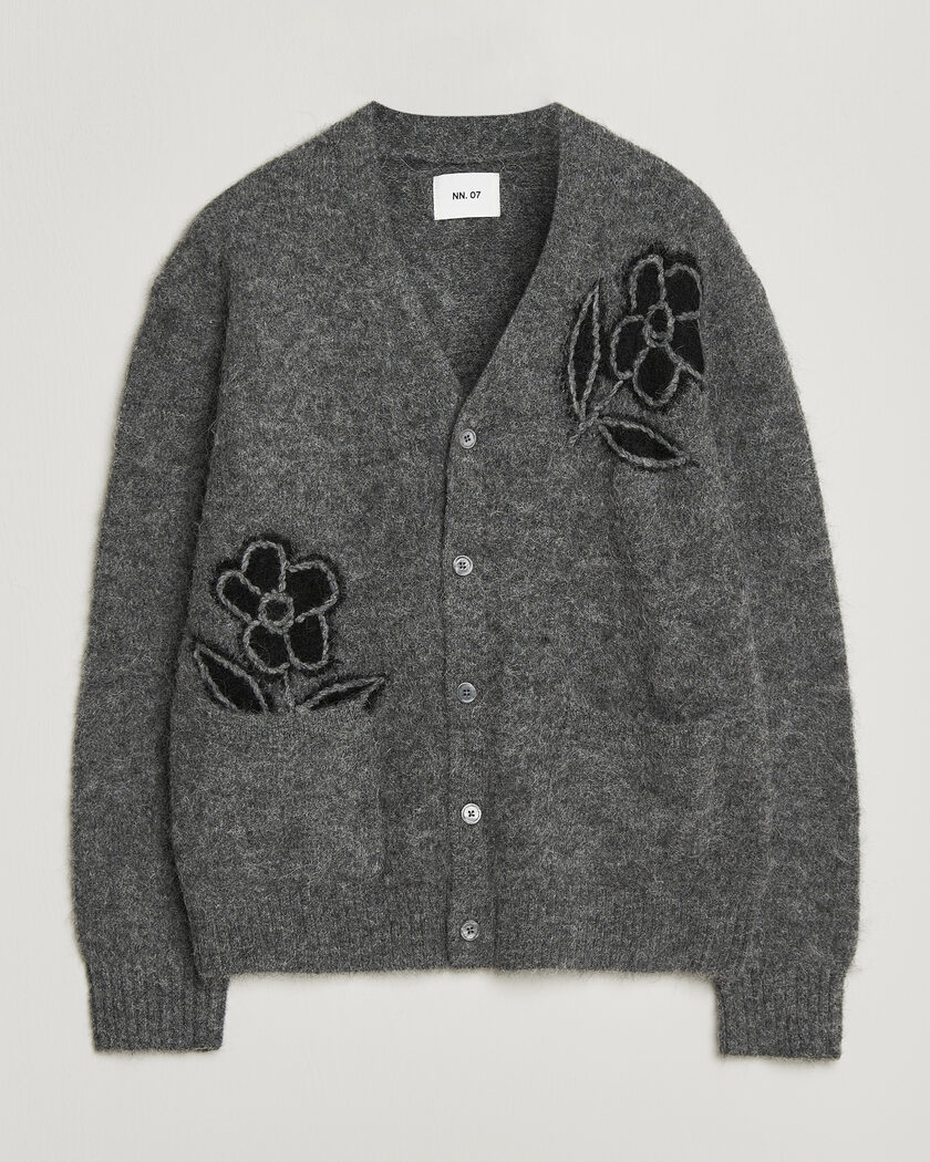 NN07 Kyle Alpaca Knitted Cardigan Dark Grey Melange – Grå