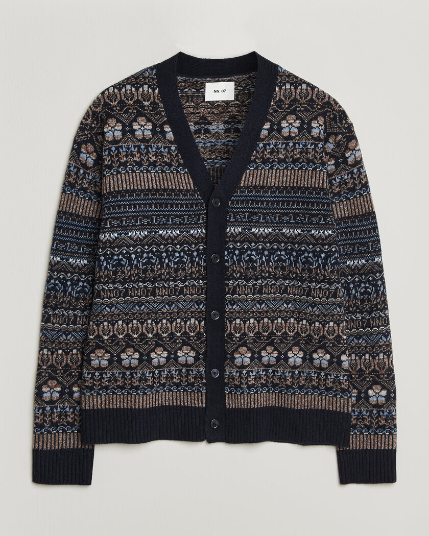 NN07 Tobias Fairisle Wool Knitted Cardigan Navy Blue – Blå
